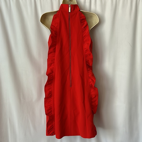 Ted Baker London Sexy Red Sleeveless Mock Neck Ruffled Shift Dress **Sz 0** 🔥🔥 - Picture 2 of 5